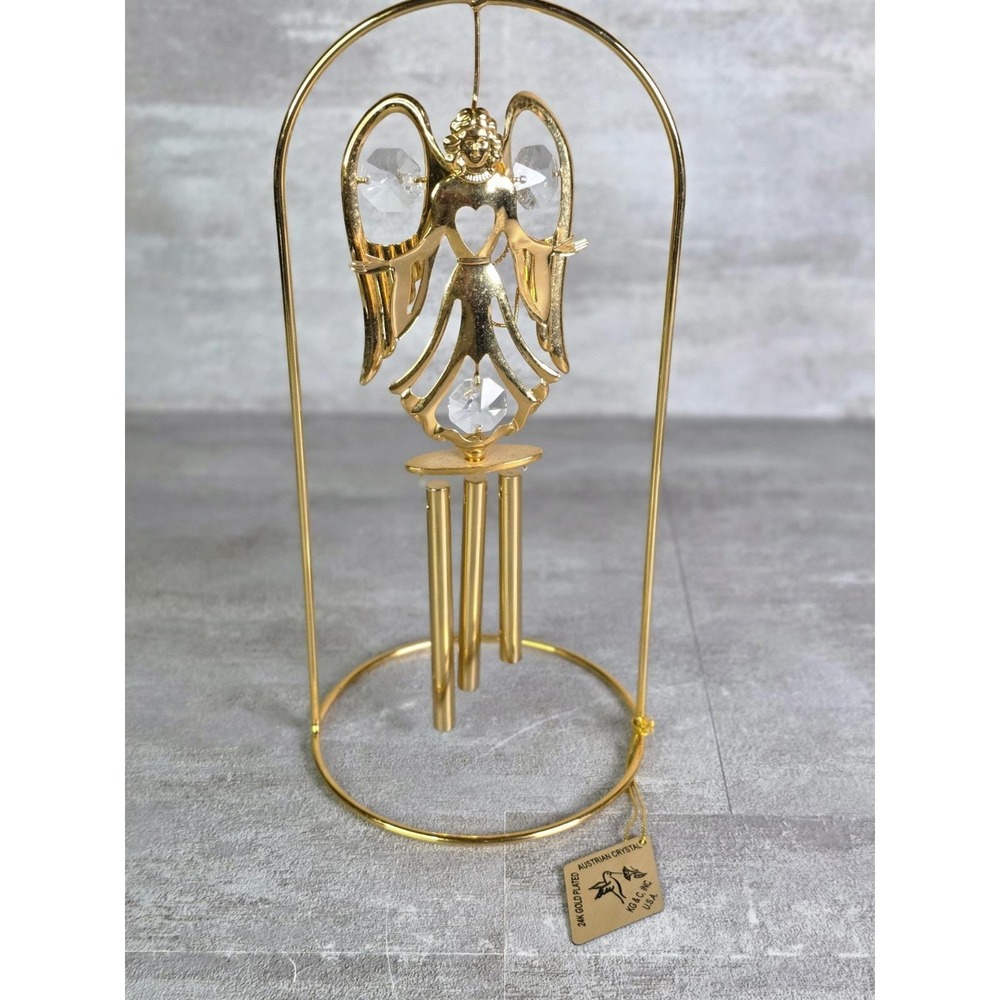 24K Gold-Plated Angel Wind Chime Stand Austrian crystals by KG & C Inc Ornament